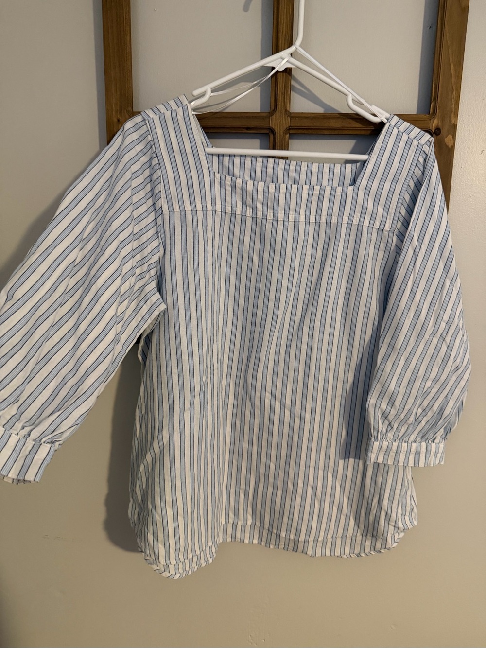 Time and Tru Blue and White Striped Square Neck Blouse